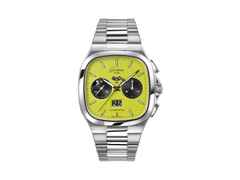 Glashütte Original Seventies Chronograph Panoramadatum Fusion Limited Edition Automatik Edelstahl 40mm grünes Zifferblatt Metallband – Herrenuhren Chronograph aus 585 Weißgold und Edelstahl. Das Gehäuse ist quadratisch und silber. Das Edelstahlarmband ist silber. Das Zifferblatt ist ein Index in grün.