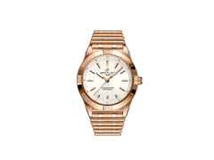 Breitling Chronomat Automatic 36 Rotgold weißes Zifferblatt Metallband – Damenuhren Uhr mit Datum aus Edelstahl. Das Gehäuse ist rund und roségold. Das Goldarmband ist roségold. Das Zifferblatt ist ein Index in weiß.