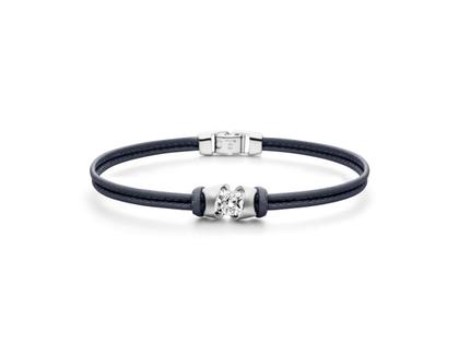 Schaffrath Colortaire Armband Leder (Dark Night) und Weißgold 2-reihig mit Diamant 1,00ct – Armschmuck Armband in blau und aus 750 Weißgold und Leder.