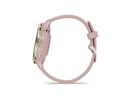 Garmin Venu 3S faserverstärktes Polymer Dust Rose 41mm altrosafarbenes Kautschukband – Herrenuhren Uhr Multifunktion aus Edelstahl, Kautschuk, Kunststoff und PVD beschichtet. Das Gehäuse ist rund und rosa. Das Kautschuk / Kunststoff / Silikon Armband ist rosa. Das Zifferblatt ist digital und schwarz. – Ansicht 4
