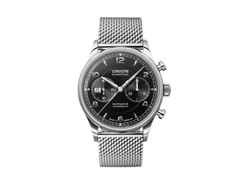 Union Glashütte Noramis Chronograph Automatik Edelstahl 42mm schwarzes Zifferblatt Metallband – Herrenuhren Chronograph aus Edelstahl. Das Gehäuse ist rund und silber. Das Edelstahlarmband ist silber. Das Zifferblatt ist arabisch Index und schwarz.