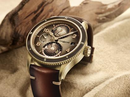 Montblanc 1858 Automatic Geosphere Bronze Limited Edition Wüste Gobi braun – Herrenuhren Uhr mit Datum aus Bronze. Das Gehäuse ist rund und roségold. Das Lederarmband ist braun. Das Zifferblatt ist arabisch Index und braun. – Ansicht 4