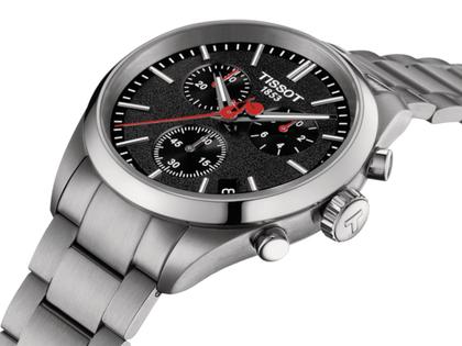 Tissot PR 100 Vuelta Chronograph Quarz Edelstahl 40mm schwarzes Zifferblatt Metallband – Herrenuhren Chronograph aus Edelstahl. Das Gehäuse ist rund und silber. Das Edelstahlarmband ist silber. Das Zifferblatt ist ein Index in schwarz. – Ansicht 4