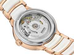 Rado Centrix Diamonds Automatik Edelstahl Roségold-PVD 35mm weißes Zifferblatt mit Brillanten Metallband – Damenuhren Uhr mit Datum aus Edelstahl, Keramik und PVD beschichtet. Das Gehäuse ist rund und roségold. Das Edelstahlarmband ist roségold. Das Zifferblatt ist ein Index in weiß. – Ansicht 4