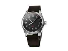 Oris ProPilot Date Automatik Edelstahl 41mm schwarzes Zifferblatt schwarzes Lederband – Herrenuhren Uhr mit Datum aus Edelstahl und Leder. Das Gehäuse ist rund und silber. Das Lederarmband ist schwarz. Das Zifferblatt ist arabisch und schwarz.