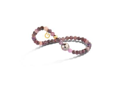 Gellner Big Bang Powerarmband Gelbgold 16cm mit pinken Saphiren und Tahiti-Zuchtperle – Armschmuck Armband in pink und aus 750 Gelbgold.