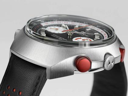 Hamilton Chrono-Matic 50 Limited Edition schwarzes Lederband – Herrenuhren Chronograph aus Edelstahl und Leder. Das Gehäuse ist rund und silber. Das Lederarmband ist schwarz. Das Zifferblatt ist ein Index in schwarz. – Ansicht 7