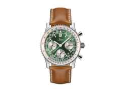 Sinn Spezialuhren 903 St II G Navigationschronograph Automatik Edelstahl 41mm grünes Zifferblatt braunes Lederband – Herrenuhren Chronograph aus Edelstahl und Leder. Das Gehäuse ist rund und silber. Das Lederarmband ist braun. Das Zifferblatt ist arabisch Index und grün.