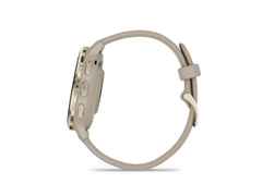Garmin Venu 3S faserverstärktes Polymer French Grey 41mm beigefarbenes Kautschukband – Herrenuhren Uhr Multifunktion aus Edelstahl, Kautschuk, Kunststoff und PVD beschichtet. Das Gehäuse ist rund und beige. Das Kautschuk / Kunststoff / Silikon Armband ist beige. Das Zifferblatt ist digital und schwarz. – Ansicht 4