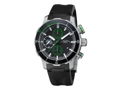 Mühle Glashütte Rallye-Chronograph GLP Limited Edition Automatik Edelstahl 45mm schwarzes Zifferblatt schwarzes Kautschukband – Herrenuhren Chronograph aus Edelstahl. Das Gehäuse ist rund und silber. Das Kautschuk / Kunststoff / Silikon Armband ist schwarz. Das Zifferblatt ist ein Index in schwarz.