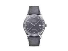 Union Glashütte Noramis Datum Automatik Edelstahl 40mm graues Zifferblatt graues Lederband – Herrenuhren Uhr mit Datum aus Edelstahl. Das Gehäuse ist rund und silber. Das Lederarmband ist grau. Das Zifferblatt ist ein Index in grau.