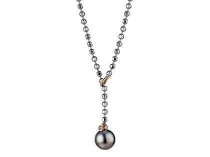 Gellner Urban Flex Collier Silber rhodiniert mit Tahitiperle – Halsschmuck Collier aus 750 Rotgold, 925 Silber und und .