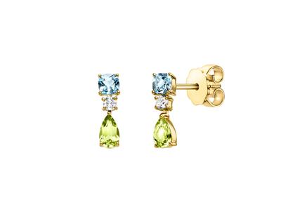 Elaine Firenze Ohrstecker Gelbgold mit blauem Topas grünem Peridot und Brillant 0,060ct – Ohrschmuck Ohrstecker aus 585 Gelbgold.