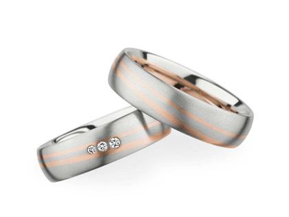 Christian Bauer Trauring Paar Nr.  40 Palladium mit Roségold – Ringe Trauring mit Besatz aus 585 Rotgold, 950 Palladium und und .