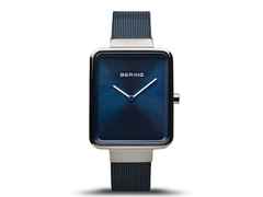 Bering 14528 Edelstahl Damenuhr eckig blaues Zifferblatt Edelstahlband – Damenuhren Uhr ohne Datum aus Edelstahl. Das Gehäuse ist rechteckig und silber. Das Edelstahlarmband ist blau. Das Zifferblatt ist ohne Zeichen und blau.