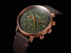 Sternglas Hamburg Chrono Quarz Edelstahl Bronze-PVD 42mm grünes Zifferblatt braunes Lederband – Herrenuhren Chronograph aus Edelstahl, Leder und PVD beschichtet. Das Gehäuse ist rund und bronze. Das Lederarmband ist braun. Das Zifferblatt ist arabisch Index und grün. – Ansicht 4