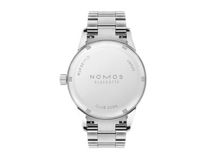 Nomos Glashütte Club Sport neomatik 37 Petrol Automatik Edelstahl grünes Zifferblatt Metallband Stahlboden – Herrenuhren Uhr ohne Datum aus Edelstahl. Das Gehäuse ist rund und silber. Das Edelstahlarmband ist silber. Das Zifferblatt ist arabisch Index und grün. – Ansicht 7