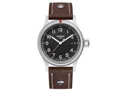 Hanhart Pioneer One schwarzes Zifferblatt braunes Lederband – Herrenuhren Uhr mit Datum aus Edelstahl. Das Gehäuse ist rund und silber. Das Lederarmband ist braun. Das Zifferblatt ist arabisch und schwarz.