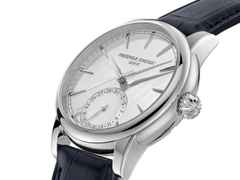 Frederique Constant Classic Date Manufacture Automatik Edelstahl 40mm weißes Zifferblatt schwarzes Lederband – Herrenuhren Uhr mit Datum aus Edelstahl und Leder. Das Gehäuse ist rund und silber. Das Lederarmband Kroko / Alligator ist schwarz. Das Zifferblatt ist ein Index in weiß. – Ansicht 2