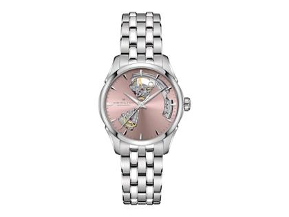 Damenuhren Uhr ohne Datum aus Edelstahl. Das Gehäuse ist rund und silber. Das Edelstahlarmband ist silber. Das Zifferblatt ist ein Index in rosa.