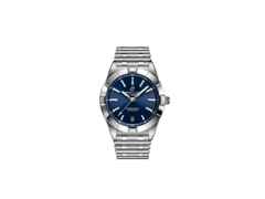 Breitling Chronomat 32 Quarz Edelstahl blaues Zifferblatt Metallband – Damenuhren Uhr mit Datum aus Edelstahl. Das Gehäuse ist rund und blau. Das Edelstahlarmband ist silber. Das Zifferblatt ist ein Index in weiß.