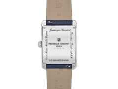 Frederique Constant Classics Carree Calendar Moonphase Quarz Edelstahl 42x30mm weißes Zifferblatt blaues Lederband – Herrenuhren Uhr mit Datum aus Edelstahl und Leder. Das Gehäuse ist rechteckig und silber. Das Lederarmband ist blau. Das Zifferblatt ist ein Index in weiß. – Ansicht 3