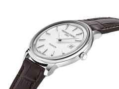 Frederique Constant Classics Moneta Solarmetre Quarz Edelstahl 39mm weißes Zifferblatt braunes Lederband und Metallband – Herrenuhren Uhr mit Datum aus Edelstahl. Das Gehäuse ist rund und silber. Das Lederarmband ist braun. Das Zifferblatt ist ein Index in weiß. – Ansicht 4
