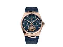 Frederique Constant Highlife Tourbillon Perpetual Calendar Manufacture Automatik Roségold 41mm blaues Zifferblatt blaues Lederband – Herrenuhren Uhr mit Kalender aus 750 Rotgold, Kautschuk und Leder. Das Gehäuse ist rund und roségold. Das Lederarmband Kroko / Alligator ist blau. Das Zifferblatt ist ein Index in blau.