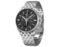 Junghans Meister S Chronoscope Automatik Edelstahl 45mm graues Zifferblatt Metallband – Herrenuhren Chronograph aus Edelstahl. Das Gehäuse ist rund und silber. Das Edelstahlarmband ist silber. Das Zifferblatt ist ein Index in grau.