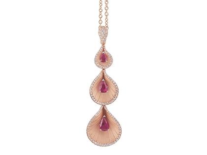 Cammilli Firenze Premiere Color Collier Pink Champagne Gold mit rosa Saphire und Brillanten 0,360ct – Halsschmuck Collier aus 750 Rotgold.