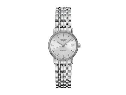 Longines Presences 25,5 mm Edelstahl weiß Metallband – Damenuhren Uhr mit Datum aus Edelstahl. Das Gehäuse ist rund und silber. Das Edelstahlarmband ist silber. Das Zifferblatt ist ein Index in silber.