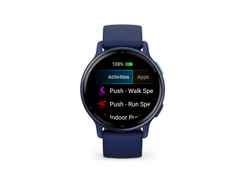 Garmin vívoactive 5 faserverstärktes Polymer marineblau 42mm marineblaues Kautschukband – Damenuhren Uhr Multifunktion aus eloxiertes Aluminium, Kautschuk, Kunststoff und PVD beschichtet. Das Gehäuse ist rund und blau. Das Kautschuk / Kunststoff / Silikon Armband ist blau. Der Zifferblatt ist digital.