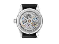 Nomos Glashütte Zürich Datum Automatik Edelstahl 40mm weißes Zifferblatt schwarzes Lederband – Herrenuhren Uhr mit Datum aus Edelstahl und Leder. Das Gehäuse ist rund und silber. Das Lederarmband ist schwarz. Das Zifferblatt ist ein Index in silber. – Ansicht 4