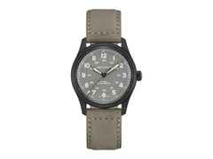 Hamilton Khaki Field Titanium Auto Titan 38mm graues Zifferblatt graues Lederband – Herrenuhren Uhr ohne Datum aus Leder und Titan. Das Gehäuse ist rund und silber. Das Lederarmband ist grau. Das Zifferblatt ist arabisch und grau.