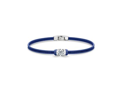 Schaffrath Colortaire Armband Leder (Denim) und Weißgold 2-reihig mit Brillant 0,400ct – Armschmuck Armband in blau und aus 750 Weißgold und Leder.