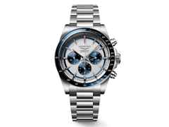 Longines Conquest Chronograph Automatik Edelstahl 42mm weiß-blaues Zifferblatt Metallband – Herrenuhren Chronograph aus Edelstahl und Keramik. Das Gehäuse ist rund und silber. Das Edelstahlarmband ist silber. Das Zifferblatt ist ein Index in weiß.