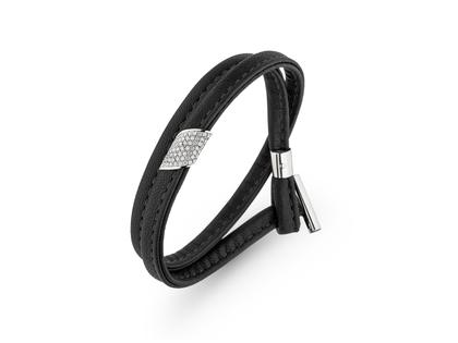 Henrich & Denzel Loop Platin  Lederarmband mit Brillanten 0,27 ct Carbon – Armschmuck Armband aus 950 Platin, Leder und und .
