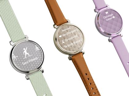 Garmin Lily 2 Smartwatch Aluminium eloxiert 35mm fliederfarbenes Display fliederfarbenes Silikonband – Damenuhren Uhr Multifunktion aus eloxiertes Aluminium, Kunststoff und Polyamid. Das Gehäuse ist rund und lila. Das Kautschuk / Kunststoff / Silikon Armband ist lila. Das Zifferblatt ist digital und lila. – Ansicht 11