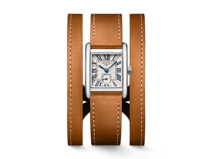Longines DolceVita   Mini Quarz Edelstahl 22x29mm silbernes Zifferblatt mit Brillanten braunes Lederband – Damenuhren Uhr ohne Datum aus Edelstahl und Leder. Das Gehäuse ist rechteckig und silber. Das Lederarmband ist braun. Das Zifferblatt ist römisch und silber. – Ansicht 4