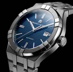 Maurice Lacroix Aikon Automatik Edelstahl 42mm blaues Zifferblatt Metallband – Herrenuhren Uhr mit Datum aus Edelstahl. Das Gehäuse ist rund und silber. Das Edelstahlarmband ist silber. Das Zifferblatt ist ein Index in blau. – Ansicht 3