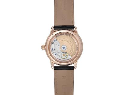 Frederique Constant Classics Automatik Edelstahl Roségold-PVD 39mm weißes Zifferblatt schwarzes Lederband limitiert – Herrenuhren Uhr ohne Datum aus Edelstahl, Leder und PVD beschichtet. Das Gehäuse ist rund und roségold. Das Lederarmband ist schwarz. Das Zifferblatt ist römisch und weiß. – Ansicht 3