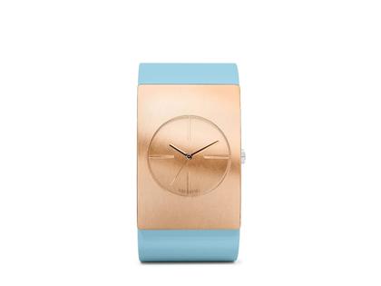 Niessing Radius 9 Classic Größe L 45mm Automatik  Rotgold Lederband hellblau – Herrenuhren Uhr ohne Datum aus 750 Rotgold. Das Gehäuse ist rechteckig und roségold. Das Lederarmband ist blau. Das Zifferblatt ist ein Index in roségold.