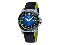 Mühle Glashütte Sportivo Compass Datum Automatik Edelstahl 42,5mm blaues Zifferblatt blaues Leder-Kautschukband – Herrenuhren Uhr mit Datum aus Edelstahl, Kautschuk, Keramik und Leder. Das Gehäuse ist rund und silber. Das Kautschuk / Kunststoff / Silikon Armband ist blau. Das Zifferblatt ist arabisch Index und blau.