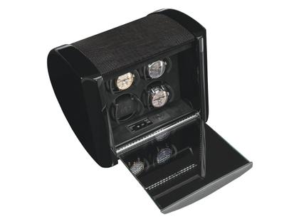 Buben & Zörweg Spirit 4 Croco Uhrenbeweger mit Hochglanzlack und Aluminium Chassis – Uhrenbeweger Uhrenbeweger für mehrere Uhren in schwarz und aus Aluminium, Holz und Leder.