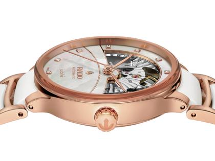 Rado Centrix Automatic Diamonds Open Heart Edelstahl Rosegold PVD 35mm weiBes Zifferblatt weiBes Keramikband kaufen