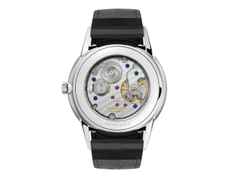 Nomos Glashütte Orion 38 Handaufzug Edelstahl 38mm weißes Zifferblatt schwarzes Zifferblatt Glasboden – Herrenuhren Uhr ohne Datum aus Edelstahl. Das Gehäuse ist rund und silber. Das Lederarmband ist schwarz. Das Zifferblatt ist ein Index in weiß. – Ansicht 3