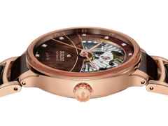 Rado Centrix Diamonds Automatik Open Heart Edelstahl Roségold-PVD 35mm braunes Zifferblatt mit Brillanten Metallband – Damenuhren Uhr ohne Datum aus Edelstahl, Keramik und PVD beschichtet. Das Gehäuse ist rund und roségold. Das Keramikarmband ist braun. Das Zifferblatt ist ein Index in braun. – Ansicht 3