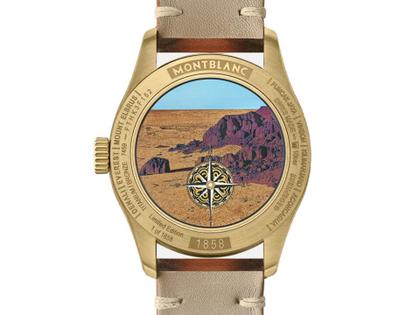 Montblanc 1858 Automatic Geosphere Bronze Limited Edition Wüste Gobi braun – Herrenuhren Uhr mit Datum aus Bronze. Das Gehäuse ist rund und roségold. Das Lederarmband ist braun. Das Zifferblatt ist arabisch Index und braun. – Ansicht 3