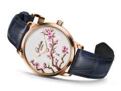 Glashütte Original Senator Meissen Cherry Blossom Automatik Roségold 40mm weißes Porzellan-Zifferblatt blaues Lederband – Herrenuhren Uhr ohne Datum aus 750 Rotgold und Leder. Das Gehäuse ist rund und roségold. Das Lederarmband Kroko / Alligator ist blau. Das Zifferblatt ist ohne Zeichen und weiß. – Ansicht 6