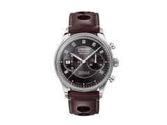 Union Glashütte Noramis Chronograph Sachsen Classic 2022 Limited Edition Automatik Edelstahl 42mm graues Zifferblatt braunes Lederband – Herrenuhren Chronograph aus Edelstahl. Das Gehäuse ist rund und silber. Das Lederarmband ist braun. Das Zifferblatt ist arabisch Index und grau.